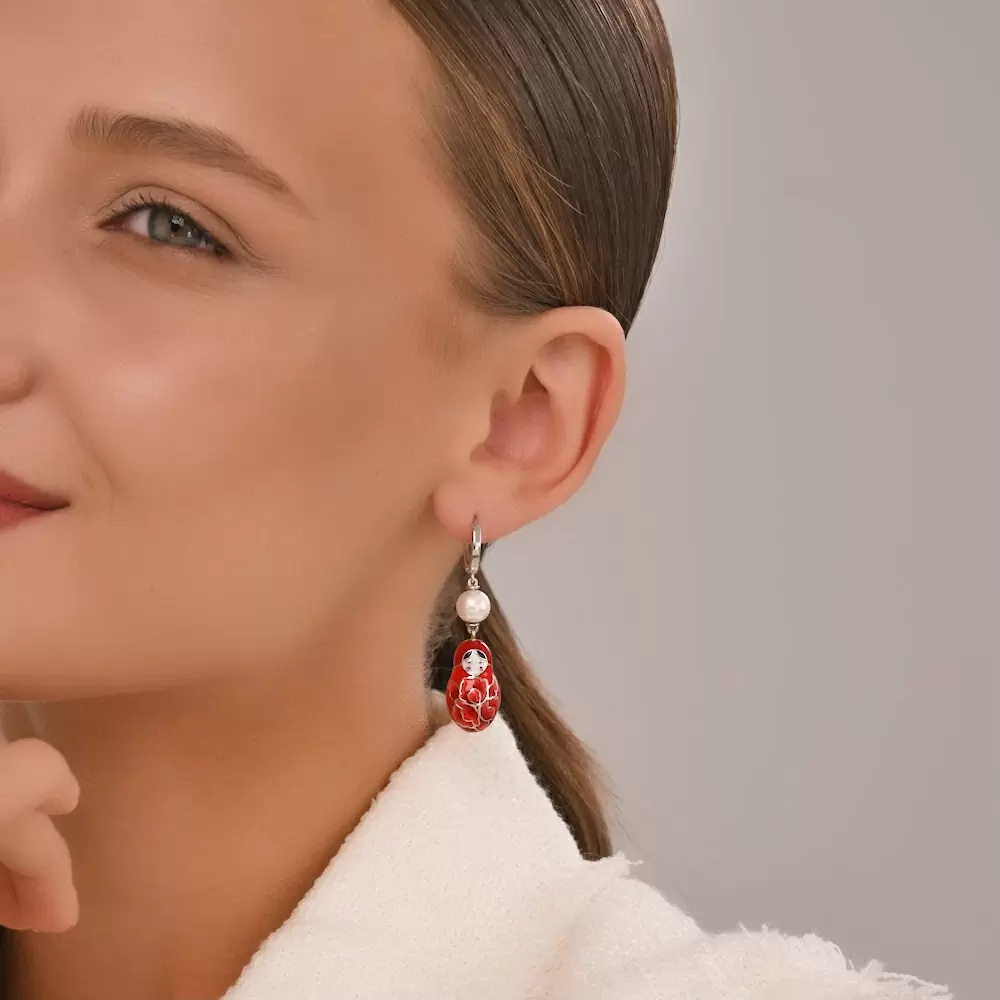 Серьги подвесные 94027378 серебро Матрешки_1