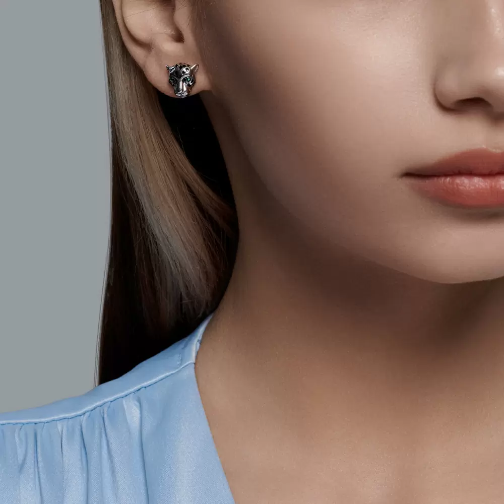 Серьги пусеты 94025891 серебро Картье пантера_1